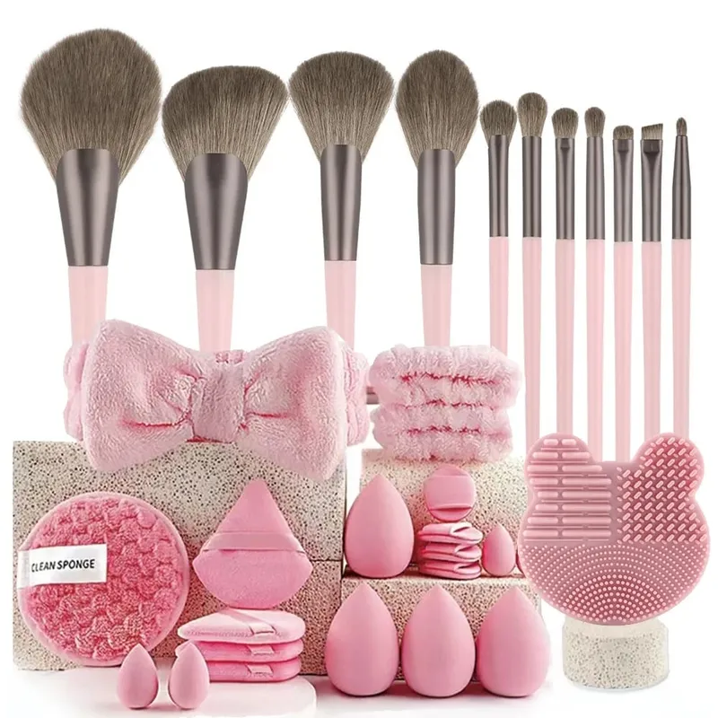 Kit de maquillage 33 pièces, grandes et petites éponges de beauté pour une application et un démaquillage impeccables, ensemble complet