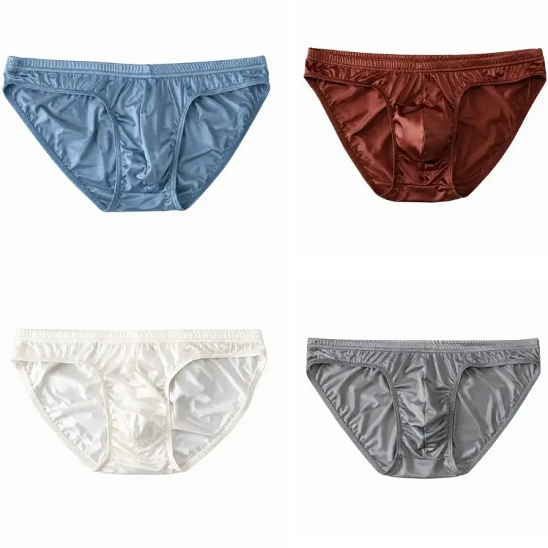 Roupa íntima masculina legal e suave, cintura baixa, bolsa com protuberância, cuecas de seda gelada, lingerie respirável, calcinha de seda de cetim, rotina diária — image 2