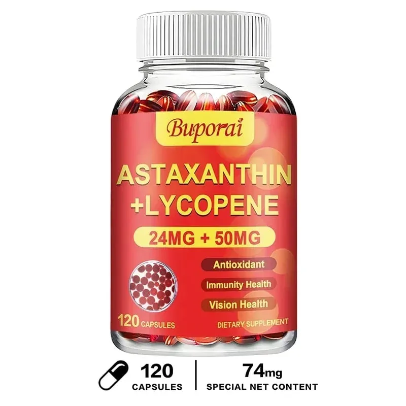 แอสตาแซนธิน + ไลโคปีน ซอฟเจล - สารต้านอนุมูลอิสระสนับสนุนผิวหนังตาหัวใจและสุขภาพต่อมลูกหมากปรับปรุงการทำงานของระบบภูมิคุ้มกัน