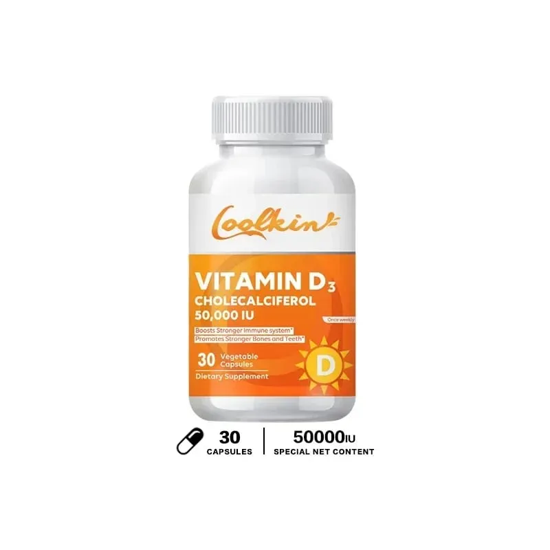 Högpotent vitamin D3 50 000 IE - 120 vegetariska kapslar - Glutenfritt icke-GMO-vitamin D-tillskott