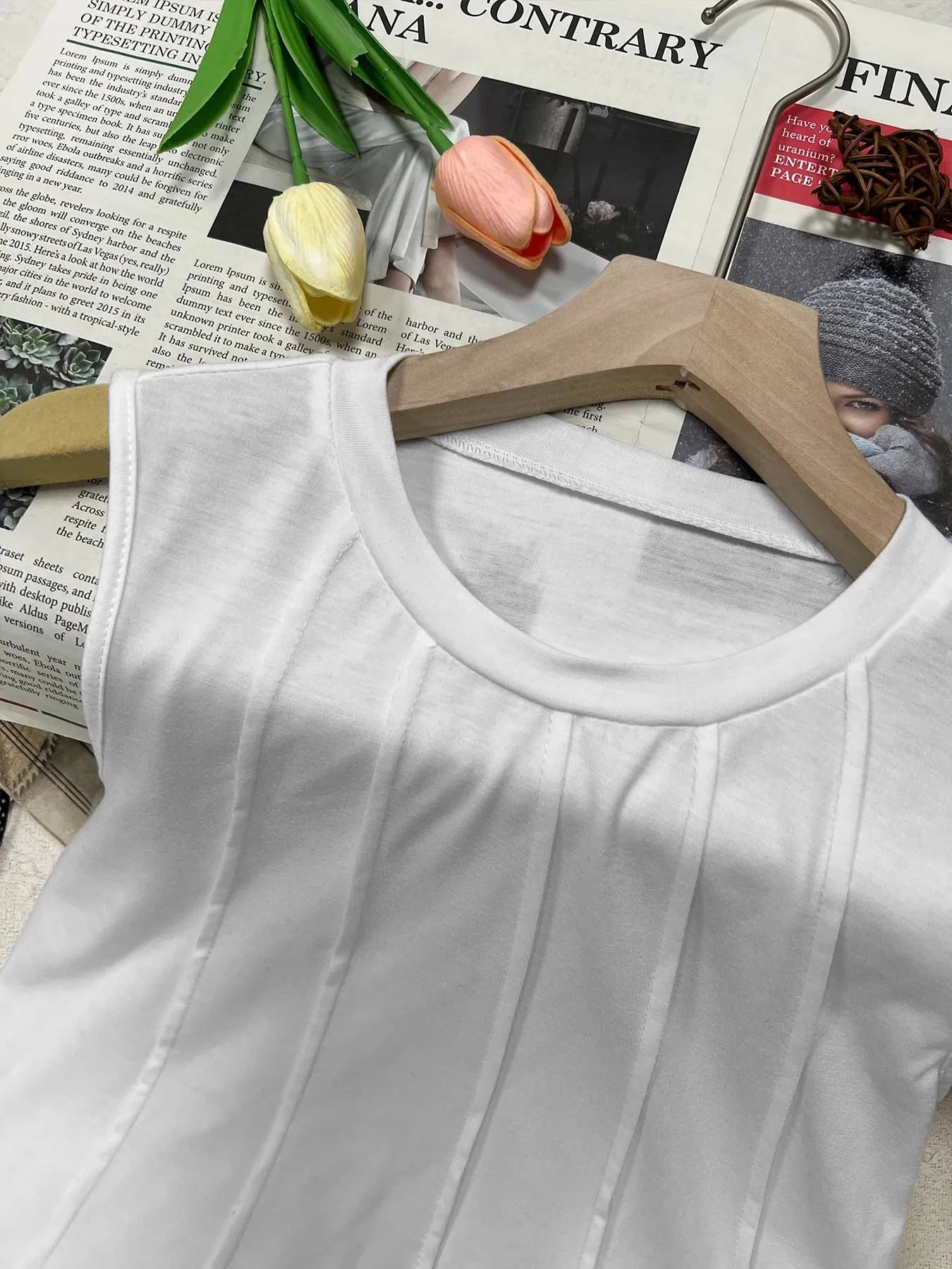 2026 Spring/Summer New Pure Color Round Neck Wrinkle Knit Vest for Women; In Stock — image 7