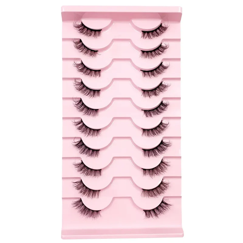 3D Cat Eye Lashes Half Eyelashes 10Pairs Half Lashes Natural Clear Stem False Eyelash Extension Makeup Faux Cils maquiag