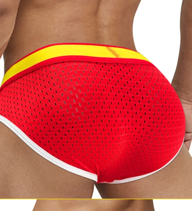 Men's Low Waist Slimming Mesh Briefs U Convex Pouch Elastic Waistband Breathable Colorful Jockstrap Underwear