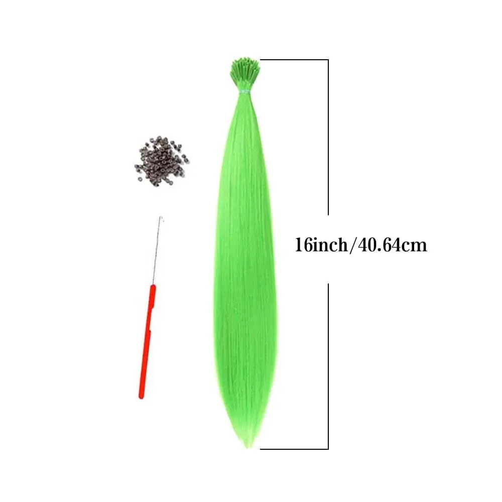30pcs Colored Hair Extension 16-Inch I-Tip Synthetic Extensions. This long-style kit for women includes beads and a crochet tool