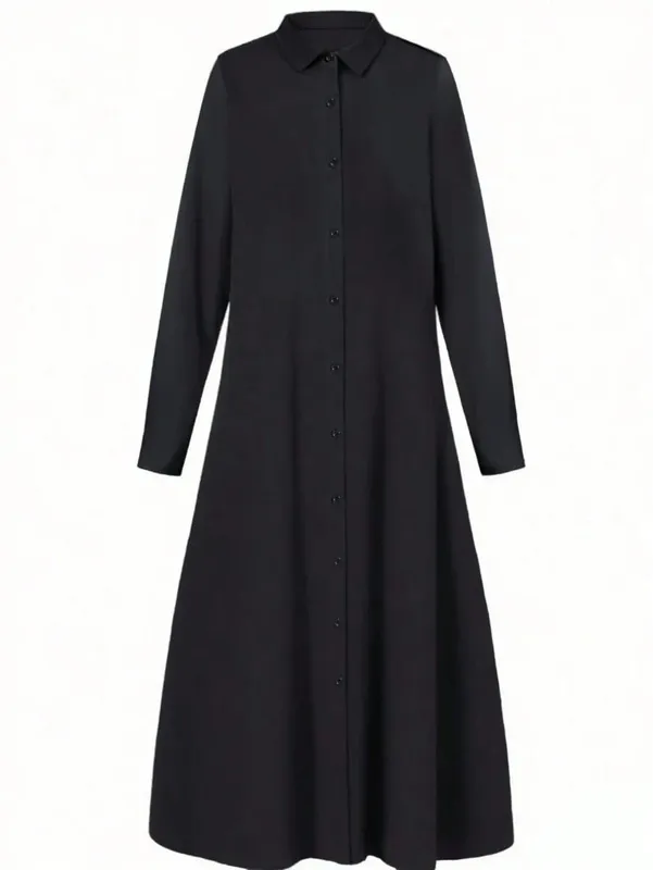 Women's Plus Size Long Sleeve Shirt Dress 100% Polyester Loose Fit Lapel Collar Button Front Casual Dress Autumn 2026
