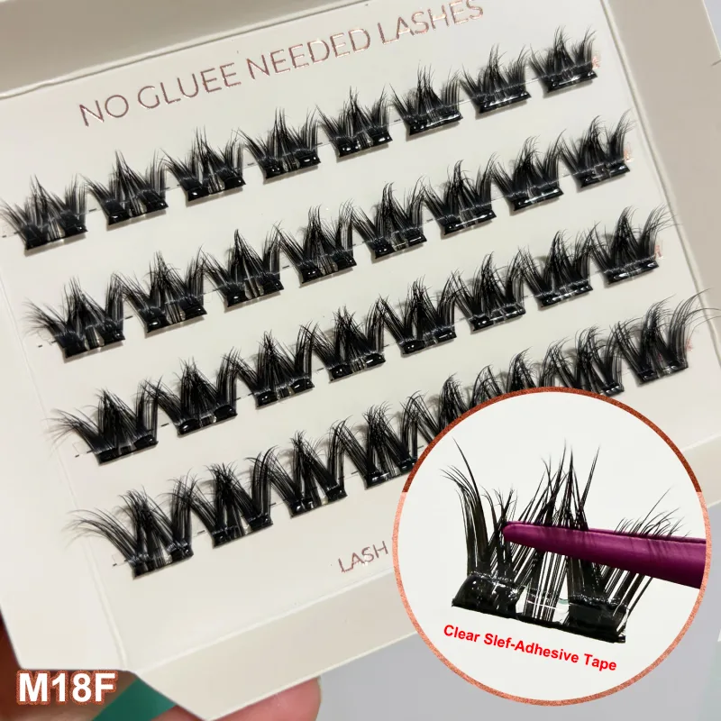 Self Adhesive Cluster Lashes Wide Pre‑glued Tap Natural DIY Eyelash Extension No Glue Need Eyelashes Press On Manga Lashes
