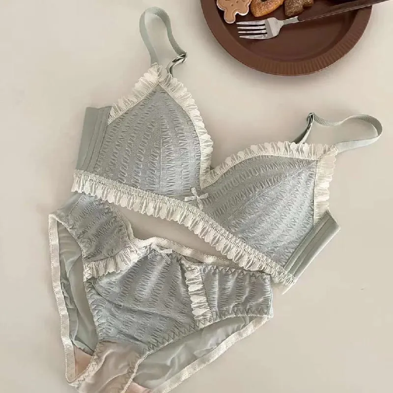 Jeunes filles intimes 2026 nouvelle petite Lingerie confortable sans couture une pièce soutien-gorge et culotte ensembles dentelle nœud sous-vêtements de femme