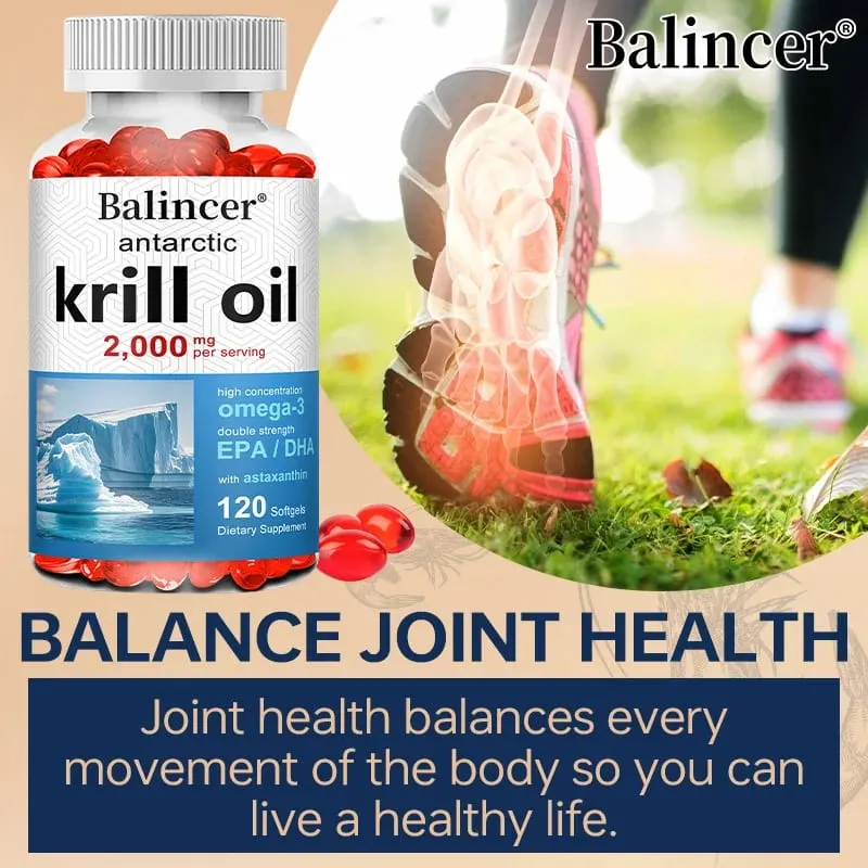 Antarctic Krill Oil 2000mg Supplement 3X Strength Natural Source of Omega-3s EPA 240mg + DHA 160mg + Astaxanthin 800mcg
