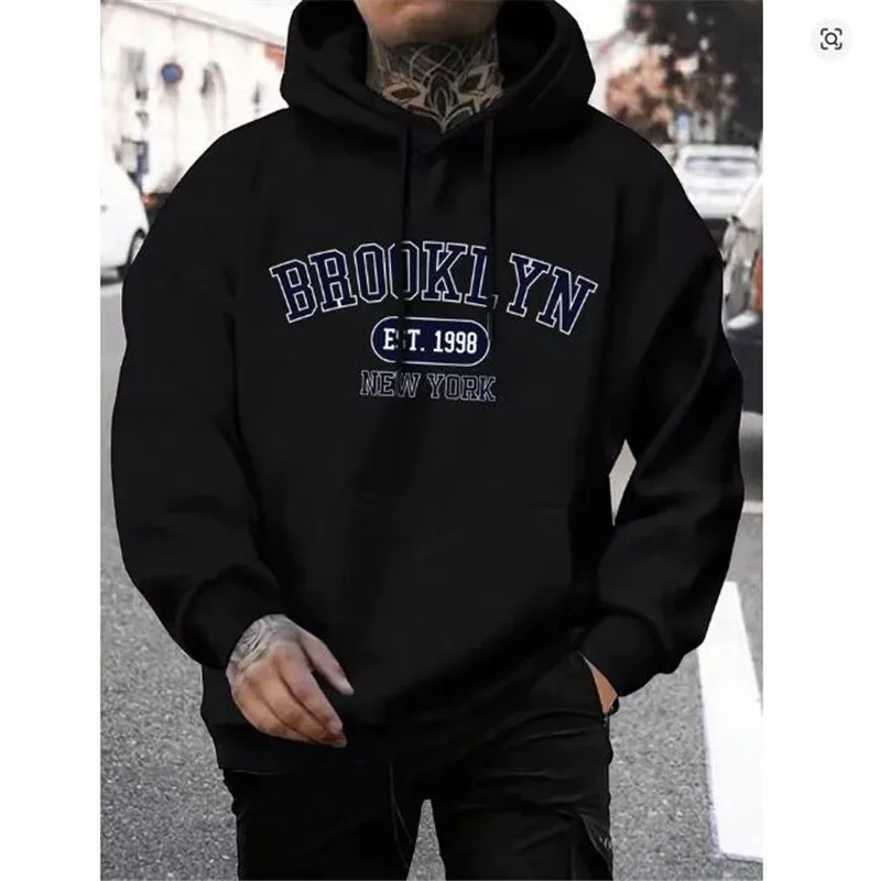 Brooklyn Est 1998 뉴욕 인쇄 남성 후드 하라주쿠 Crewneck 까마귀 패션 Oversize Hoody 가을 편안한 Tracksuit