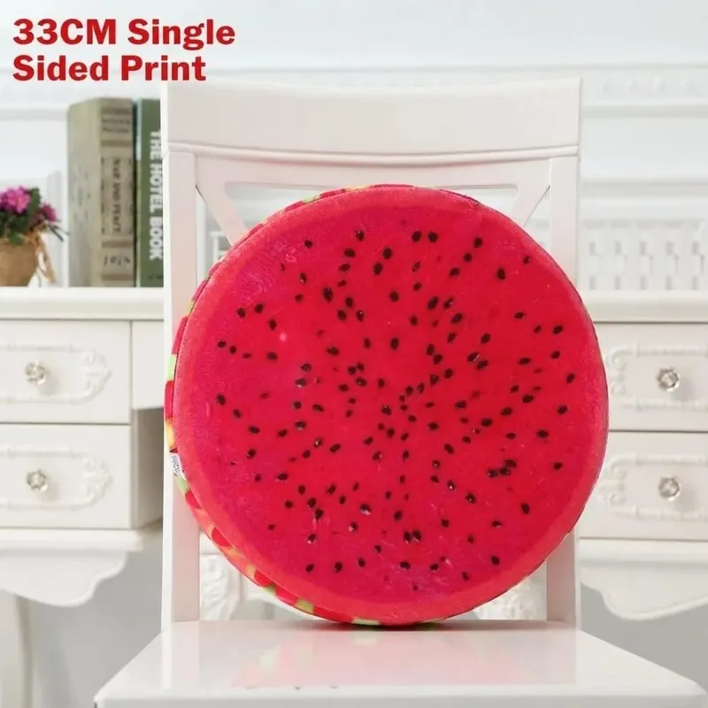 Cute Round Fruit Pillow Fruit Slice Print Plush Fabric Seat Cushion Stuffed Inner Simulation Plush Pillow Sofa Decor