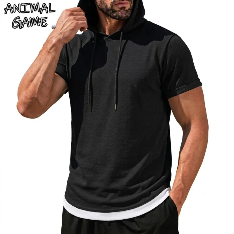 Summer Short Sleeve Hoodie Man Casual Thin T-Shirts Lightweight Pullover Hoodies Breathable Sweatshirt Korean Streetwear Gym Man