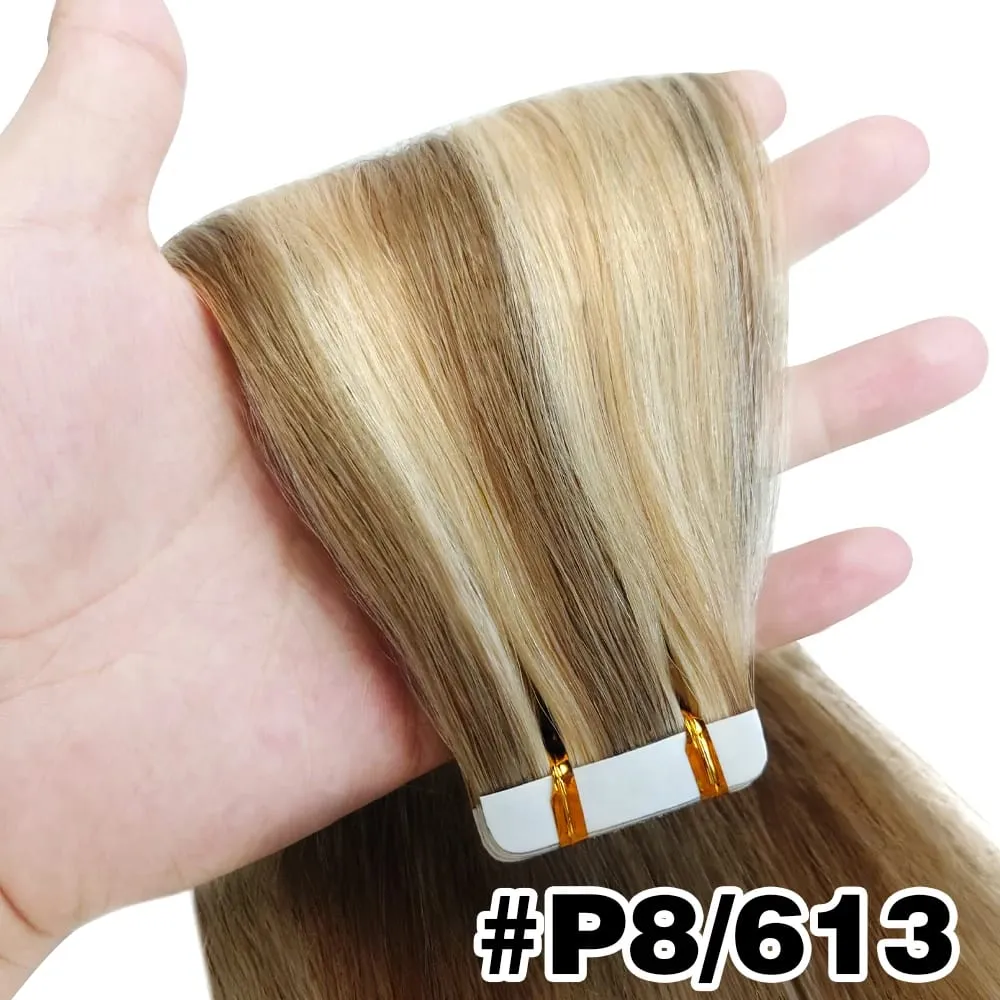 Tape Hair Extensions Machine Remy Seamless Skin Weft Adhesive 4x0.8cm Tape In Human Hair Natural Black Brown Blonde 20pcs 26inch
