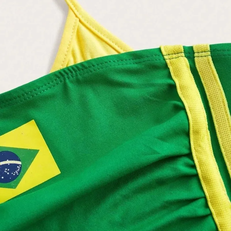 Women Brazil Flag Print Halter Crop Top Color Block Stripe Sleeveless Slim Y2K Summer Streetwear Going Out Sports Cami Tank Top — image 6