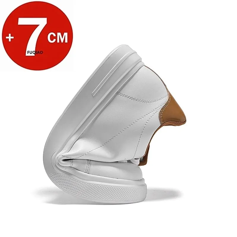 Fashion PU Leather Elevator Shoes for Men 7CM Invisible Height Increase White Sneakers for Women Heightening Casual Sprots Shoes