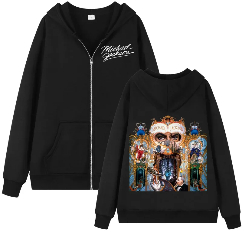 Singer Michael Jackson Album Graphic Zipper Hoodie Men Women Fashion Rock Zip Up Pullovers Harajuku Y2k Style Hooded Sweatshirts — image 1