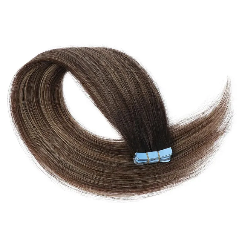 20 Inch Seamless Tape in Hair Extensions Human Hair Soft Invisible Black to Light Gray Color in Human Hair Extensions 30g/20pcs