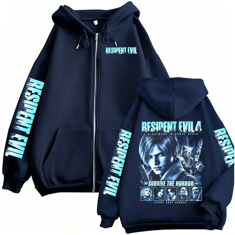 Resident Evil Requiem Zip Up Hoodies Leon Kennedy Horror Game Zipper Hoodie Men's Women Harajuku Classic Jacket Sweatshirt Coats