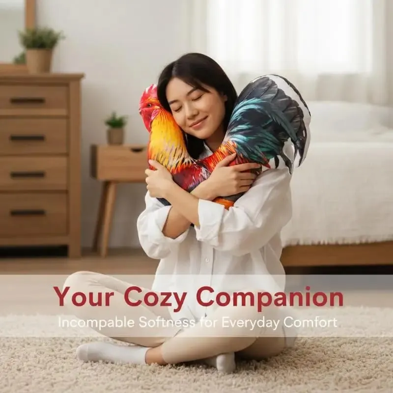 Rooster Plush Throw Pillow Lifelike 3D Print Soft Fluffy Comfortable Cushion for Office Chair Decor Rest Pillow for Workers