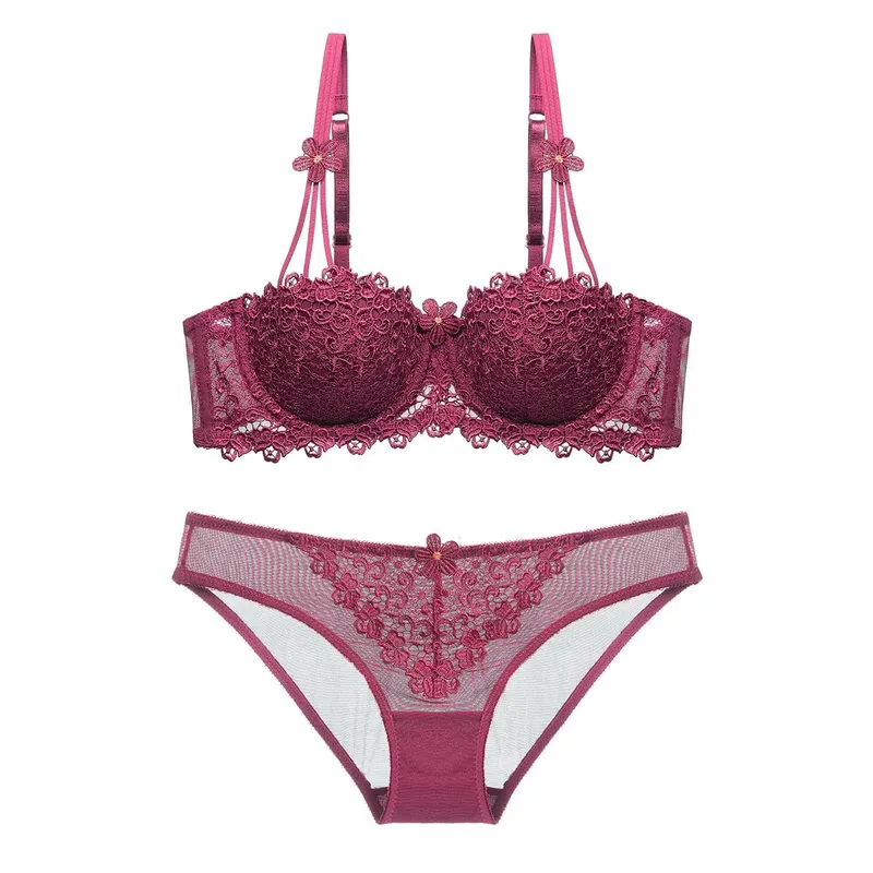 1605European and American Thin1/2Half Cup Bra Lace Sexy Embroidery Lingerie Bra Suit — image 8