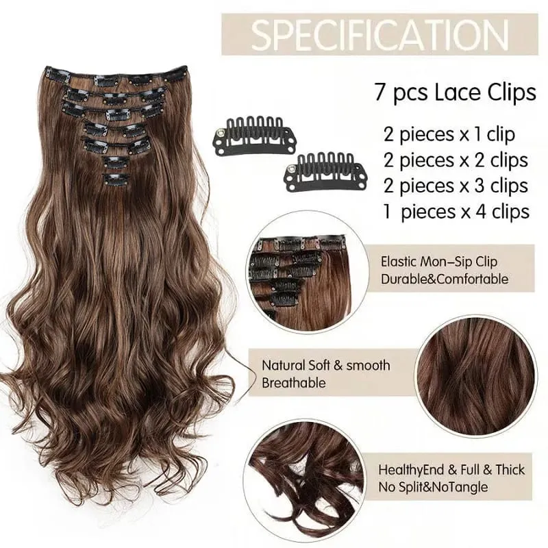24Inch Synthetic Long Wavy Curly Hair Extension 7pcs/set Soft Invisible Cilp Thick Fluffy Hairpiece for Women Daily Use — image 4