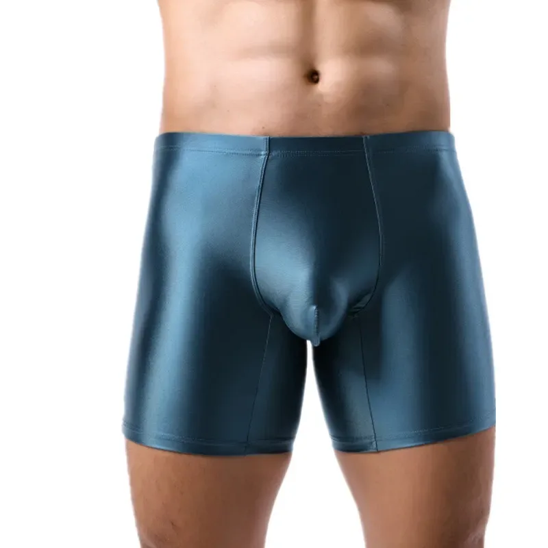 Mens Underwear Boxers Man Solid Slim Ice Silk Extended Leg Boxer Shorts Ropa Middle Waist Sports Panties Male Underpants M-XXL