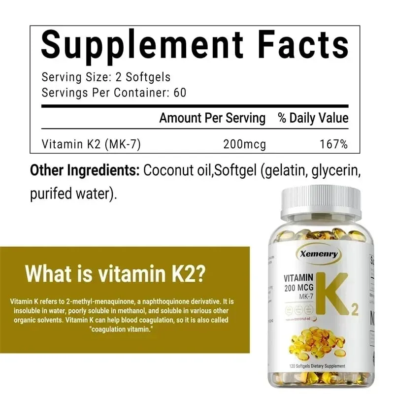 Vitamin K2 MK-7 Supplement - Understøtter Calcium Absorption Knogler Ledimmunitet og hjertesundhed Let at sluge
