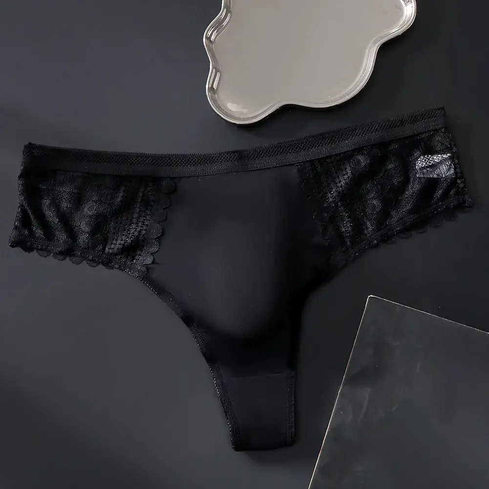 1pc masculino sexy cuecas de renda sem costura gelo seda g-string roupa interior 3d bulge bolsa sólida tanga alta elástica calcinha respirável — image 8