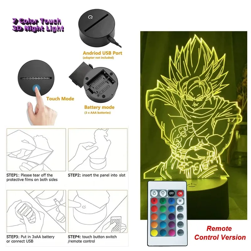 Dragon Ball Z Anime Figures Goku Vegeta Gohan Broly 3D Lamp PVC Action Figures Toys for Children Trunks Buu Super Saiyan Gifts — image 24