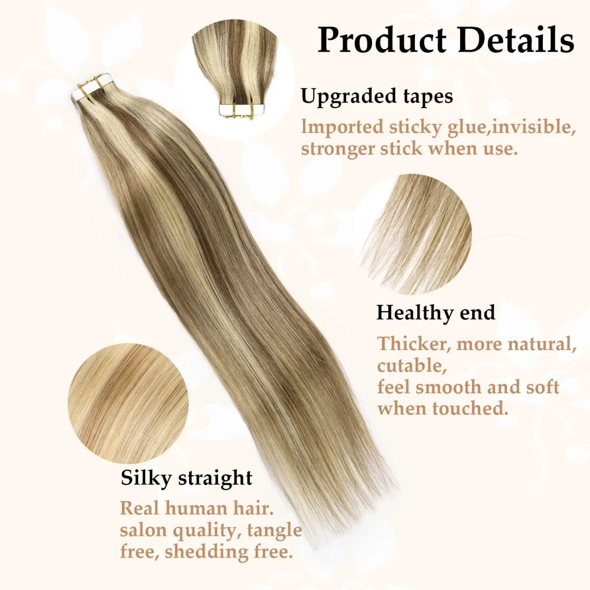 20 Pcs Real Human Hair Tape ins Extensions Straight Double Side Tape in Hair Extensions Highlight Tape in Remy Hair Extensions