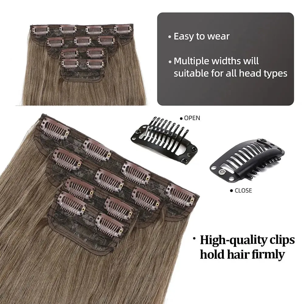 Synthetic 24 Inches Clip in Hair Extensions 4Pcs 200g Brown Grey Piano Blonde Orange Brown Straight Heat Resistant Hairpiece