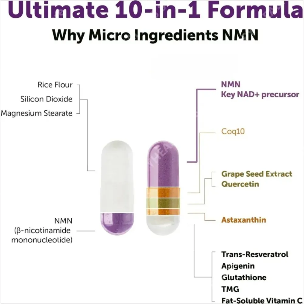 NMN Capsules 1000mg Per Serving with Resveratrol CoQ10 Vitamin C Vegan Formula Daily Wellness Supplement Clean Ingredients 120Ct