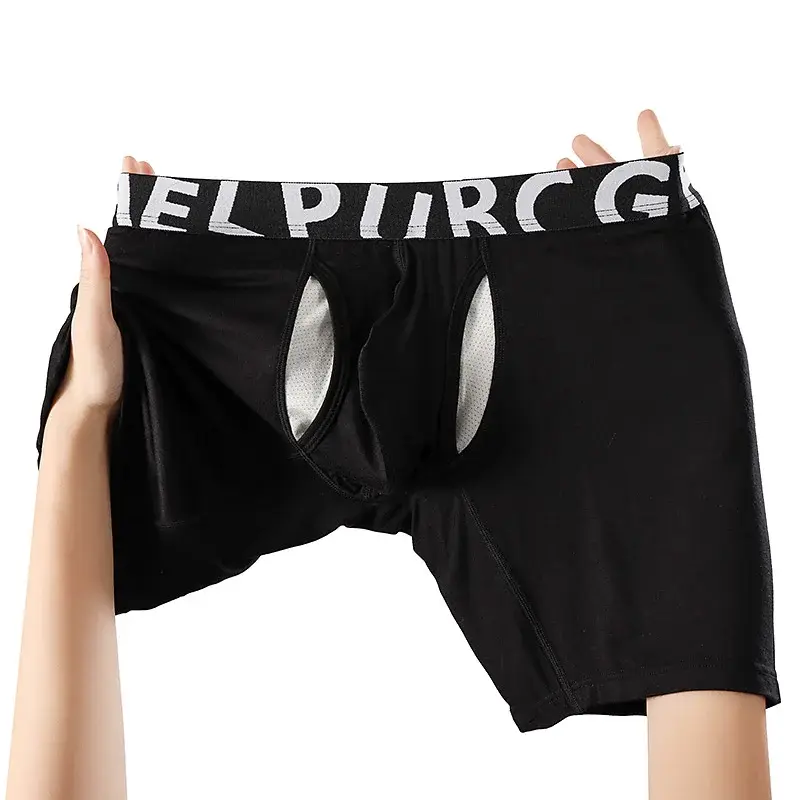 Men's Long Leg Cotton Boxer Briefs with Scrotum Pouch Anti-Chafing U Convex Separation Sports Underwear for Comfort — image 11