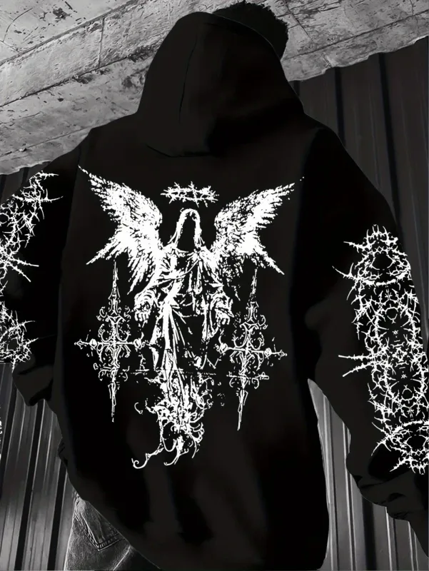 Estilo gótico anjo impressão hoodies homens mulheres ao ar livre rua casual esporte tendência hip-hop casal de manga longa outono inverno moletom