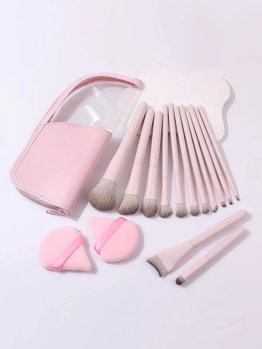 16Pcs Makeup Brushes Set With Triangle Powder Puffs & Storage Bag For Foundation Blush Eyeshadow Full Face Make‑up Kit