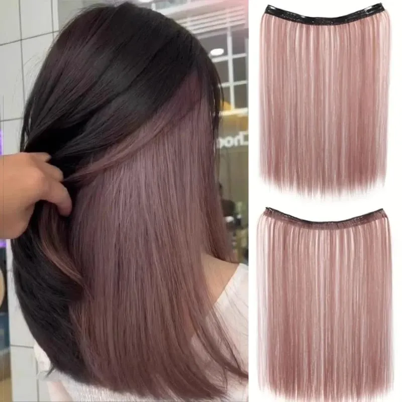 One piece hanging ear dyed synthetic wig piece for women highlighted color hair extensions — image 19