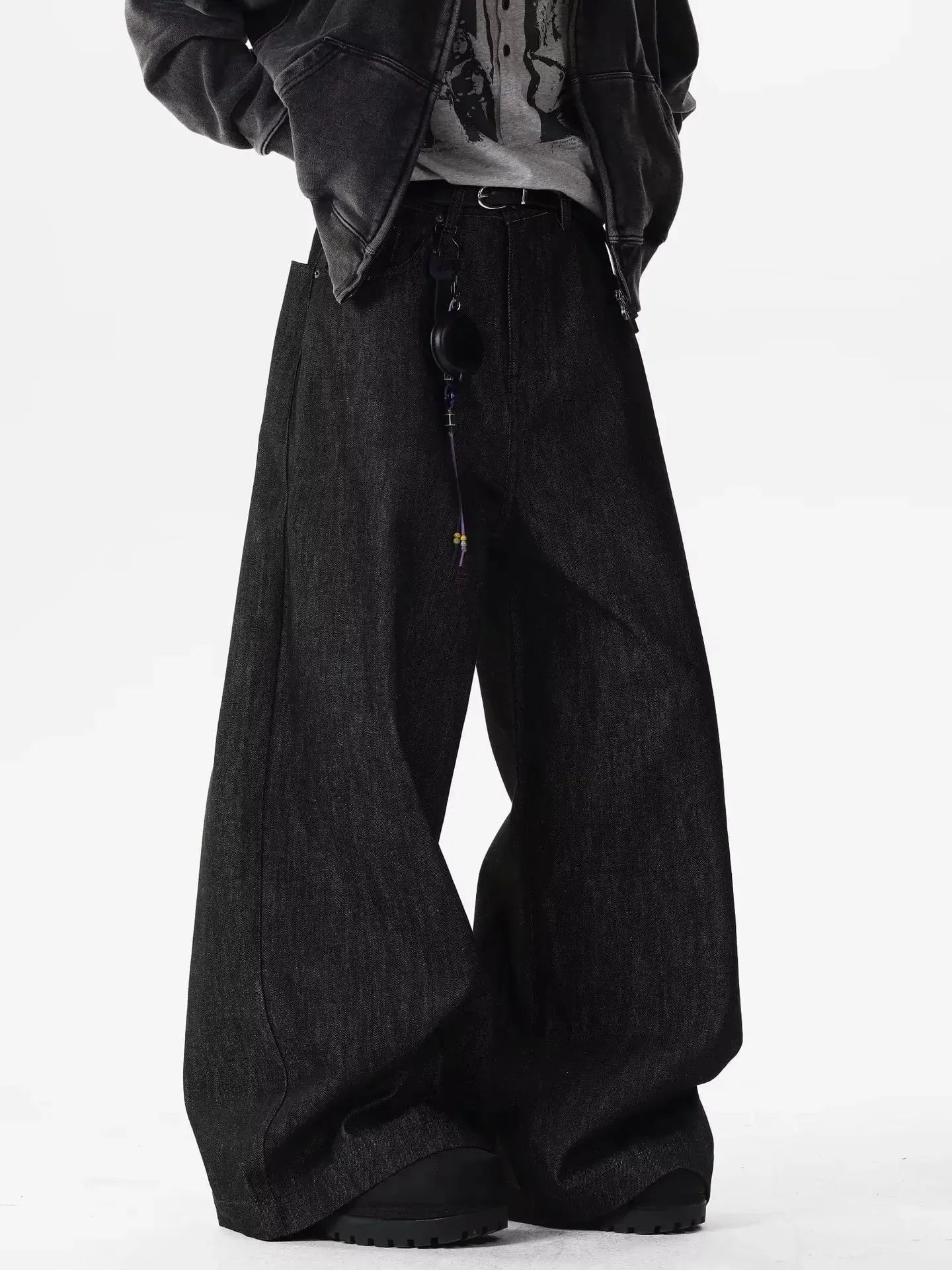 Retro Red Dragon Embroidery Wide Leg Knife Edge Jeans for both men and women Y2K street cool floor length wide leg pants