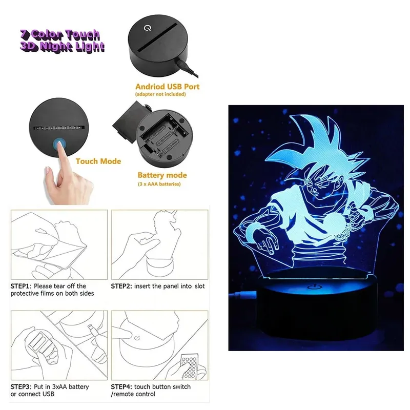 Dragon Ball Z Anime Figures Goku Vegeta Gohan Broly 3D Lamp PVC Action Figures Toys for Children Trunks Buu Super Saiyan Gifts — image 18