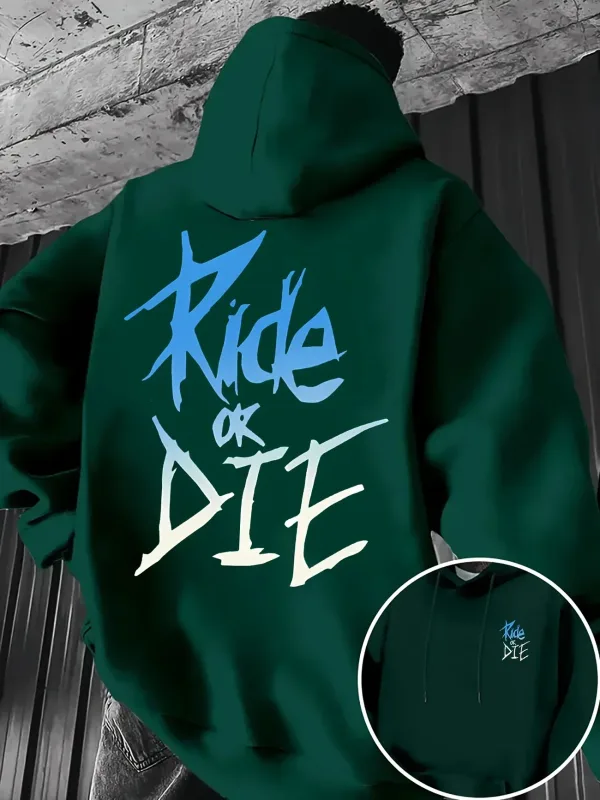 Men's Hoodie with Ride or Die Lettering Print Adult Pullover Sweatshirt Street Casual Comfortable Hip-Hop Long Sleeve Top — image 3