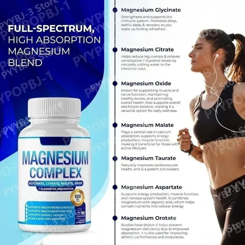 90 Pieces Magnesium Complex Capsule Contain 7 Ingredient – Glycinate Citrate and Malate Etc 1000mg Health Nutrition Support — image 7