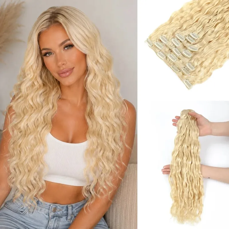 12A Curly Clip in Hair Extensions Brown Water Wave Real Remy Human Hair Clip in Extensions for Women Curly Clip Ins 7pcs 120g — image 8