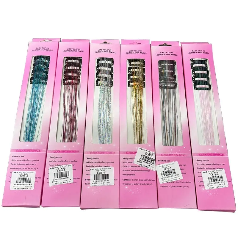 20 Inch Synthetic Hair Extensions -12 Piece Set of Colorful Glitter Hair Accessories Suitable for Girls' Party Birthday Gifts — image 7