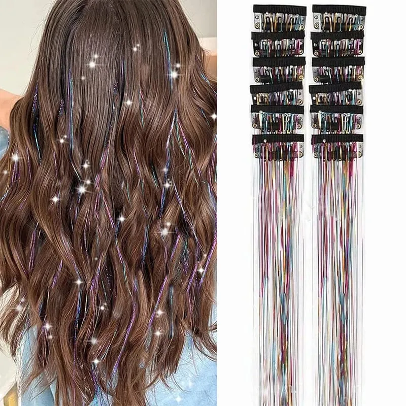 12pcs Per Pack of BB Hair Clips Shiny Metallic Hair Extensions with Clips Fairy Hair Sparkling Hair Accessories for Women. — image 1