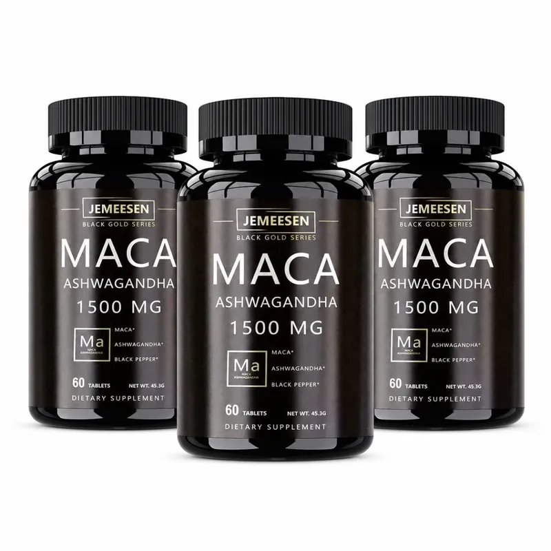 Capsules de poudre de racine de Maca biologique, 1500 mg, contenant de l'extrait de racine de Maca, suppléments de poivre noir Ashwagandha pour hommes