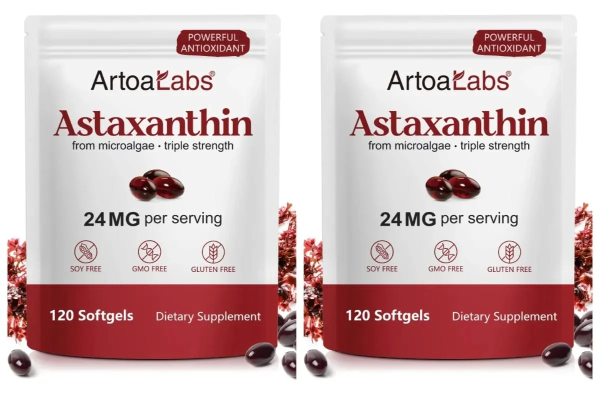 Astaxanthin Softgels 24Mg Kekuatan Tiga Kali Lipat Antioksidan Kuat Mendukung Kesehatan Mata Mikroalga Bebas Kedelai Bebas Gluten 120 Hitung — image 8