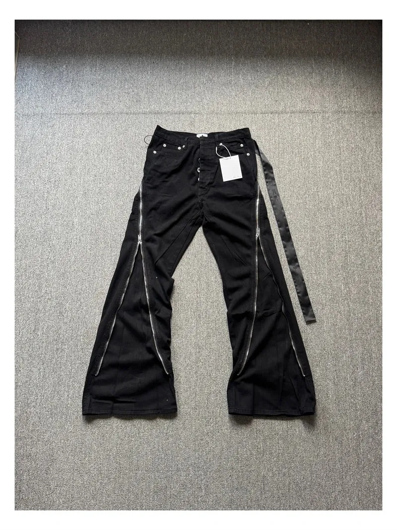 High Street RO Style Jeans Pants Men's Five Star Mang Ribbon Rotating Large Zipper Floor Pulling Horn Denim Streetwear Pants