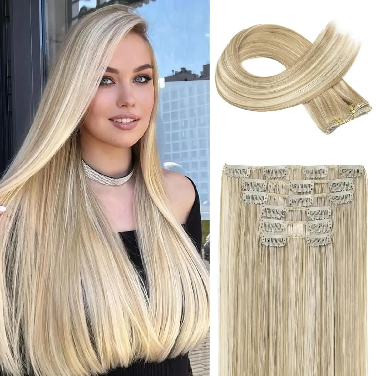Synthetic Clips in Hair Extensions 6Pieces/Set 24 Inch Long Straight Extensions for Women Hairpiece — image 3