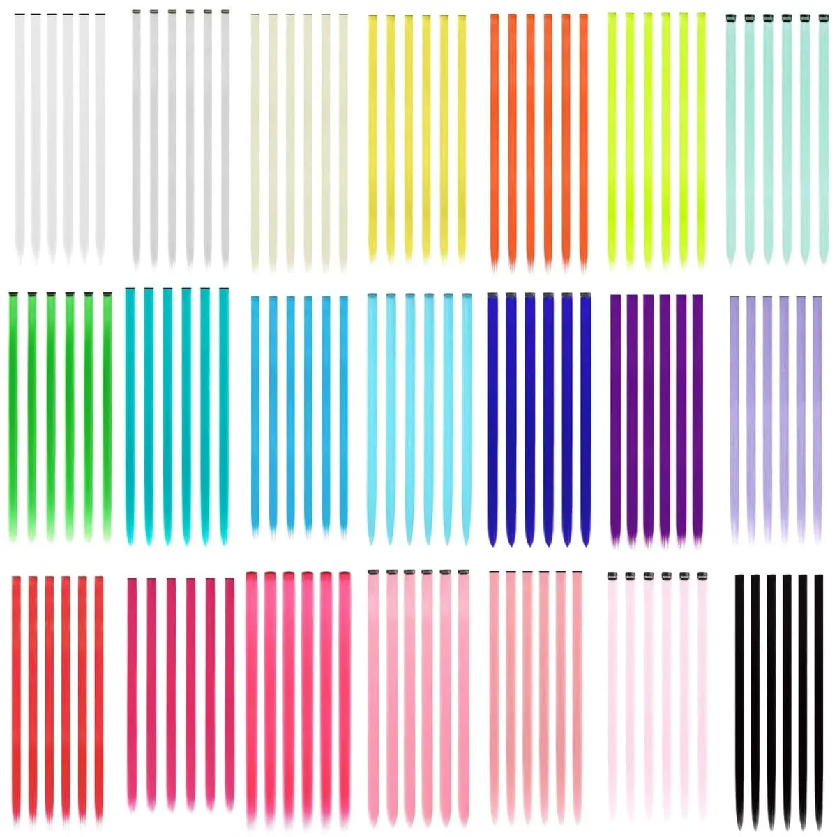 Estensioni a clip da 6 pezzi Estensioni sintetiche per capelli colorati da 24 pollici Punti salienti del partito Posticci lunghi dritti per donne Ragazza per bambini