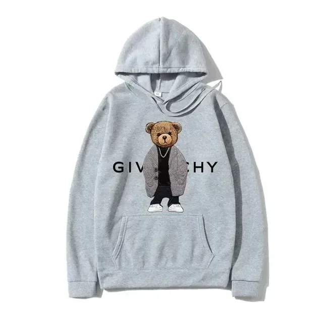 Men Women Unisex Autumn Winter Luxury Bear Print Hoodies Long Sleeve Fleece Pullover High Quality Free Shipping — image 3
