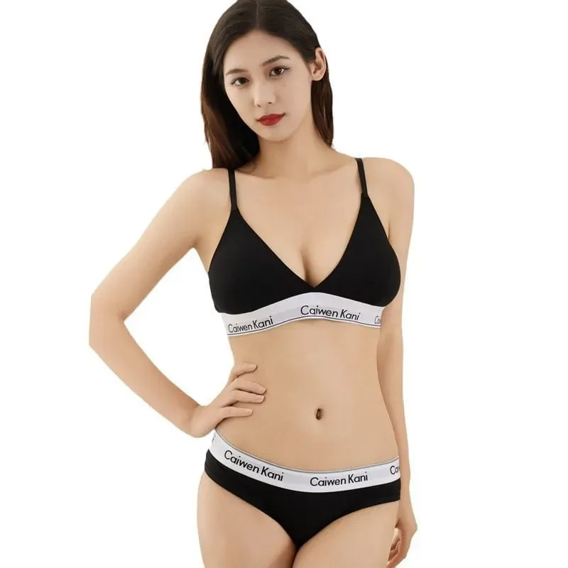 Pure Cotton Wireless Bra Set Sexy Gathered Women's Underwear Triangle Panty Comfortable Breathable Eco-Friendly Cotton Bra — image 5