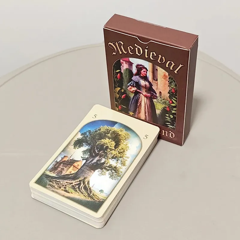 Printed on 350GSM Double-embossed Cardstock Medieval Lenormand Oracle Deck 9*6cm 36 Pcs Cards